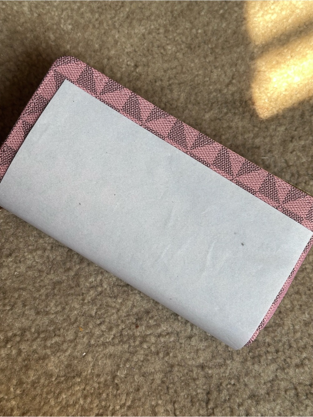 Pink Patterned Zip-Around Wallet with Textured Trim